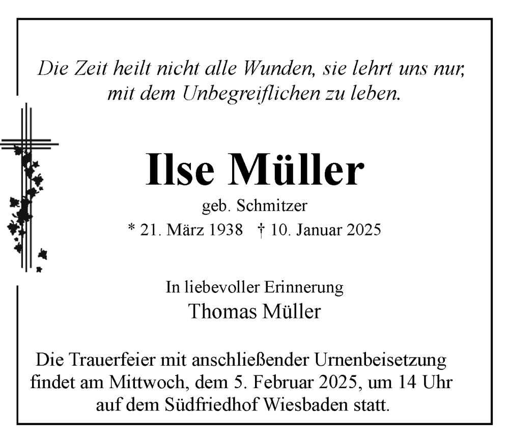  Traueranzeige für Ilse Müller vom 25.01.2025 aus Wiesbadener Kurier