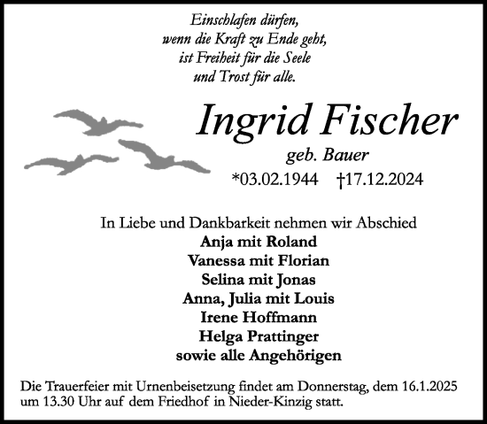 Traueranzeige von Ingrid Fischer von Odenwälder Echo