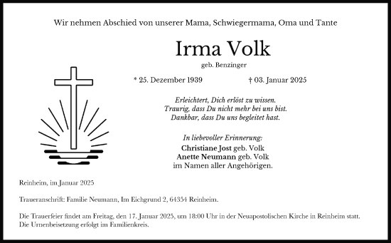 Traueranzeige von Irma Volk von Darmstädter Echo