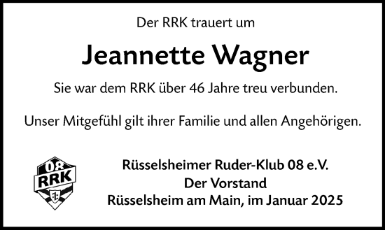 Traueranzeige von Jeannette Wagner von Rüsselsheimer Echo