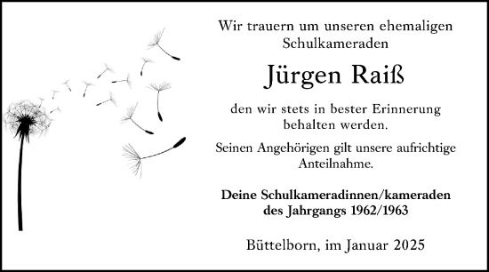 Traueranzeige von Jürgen Raiß von Groß-Gerauer Echo