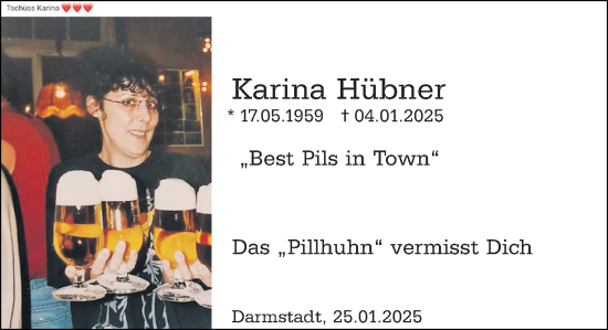 Traueranzeige von Karina Hübner von Darmstädter Echo