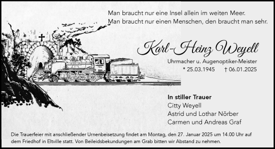 Traueranzeige von Karl-Heinz Weyell von Rheingau Kurier