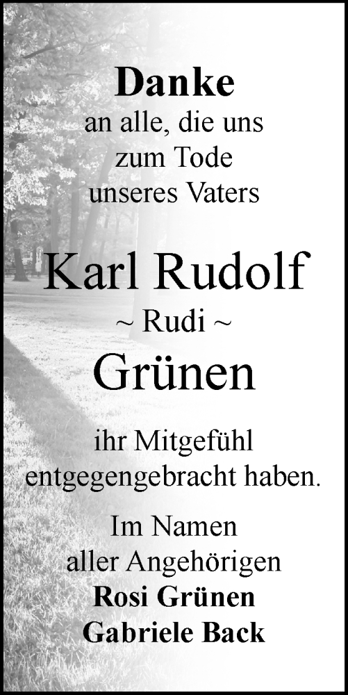 Traueranzeige von Karl Rudolf Grünen von Odenwälder Echo