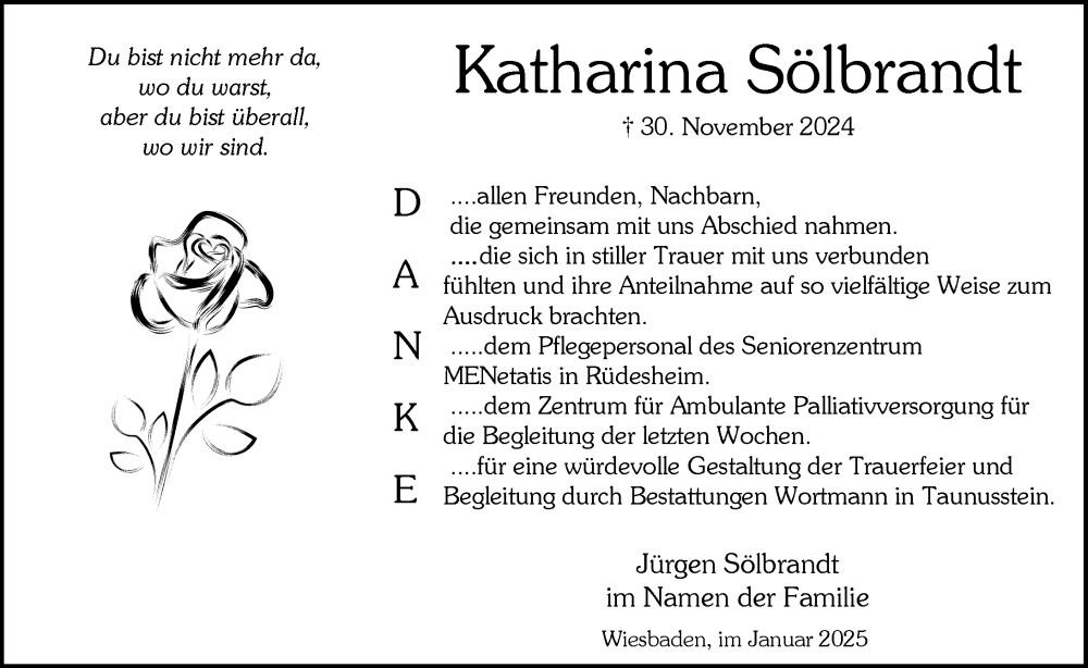  Traueranzeige für Katharina Sölbrandt vom 11.01.2025 aus Wiesbadener Kurier