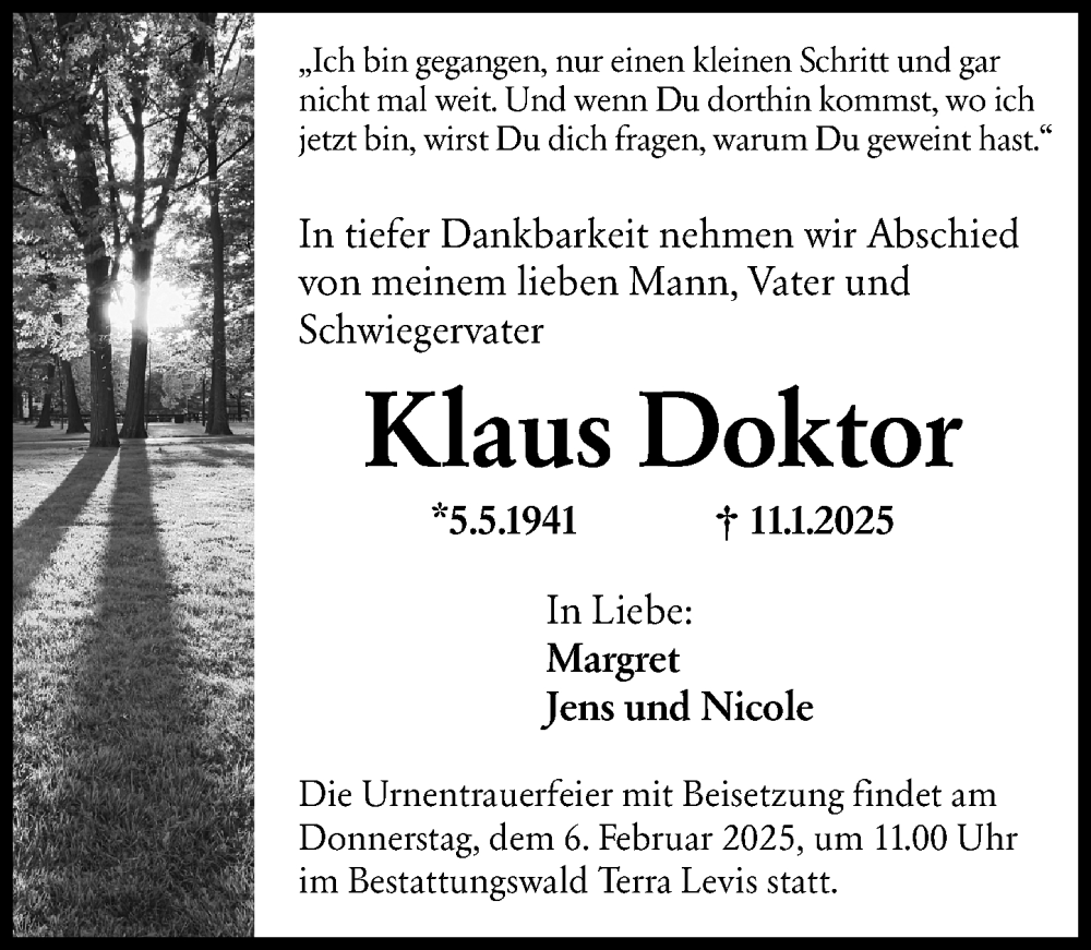  Traueranzeige für Klaus Doktor vom 25.01.2025 aus Wiesbadener Kurier