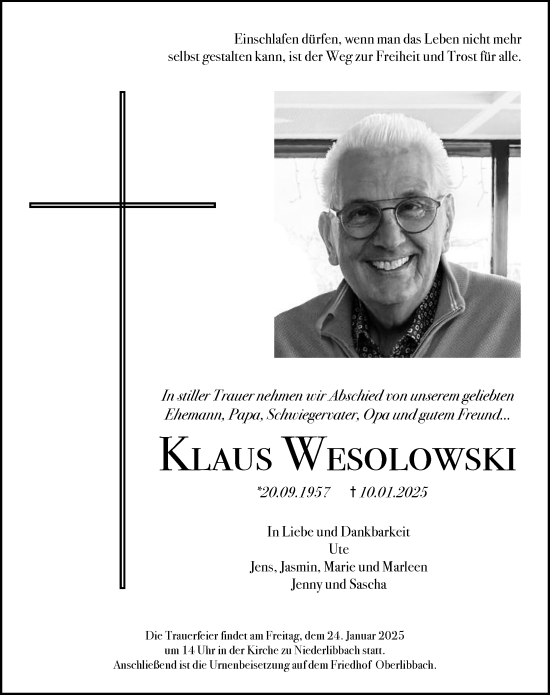 Traueranzeige von Klaus Wesolowski von Wiesbadener Kurier