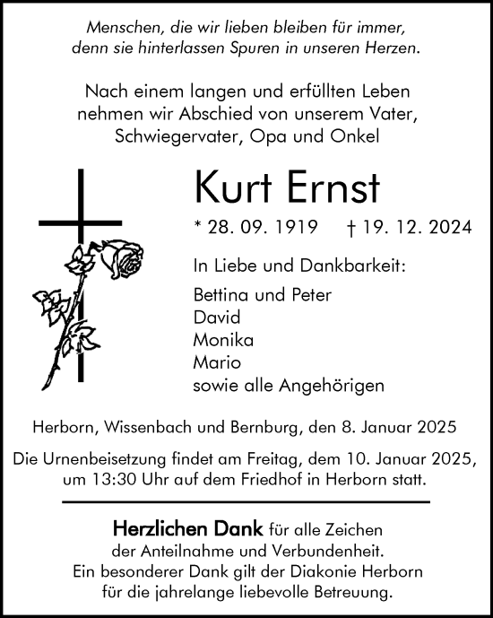 Traueranzeige von Kurt Ernst von Dill Block