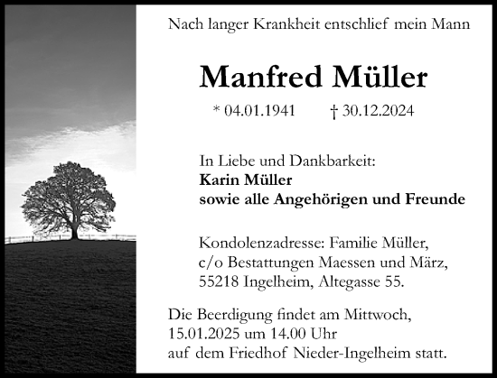 Traueranzeige von Manfred Müller von Allgemeine Zeitung Rheinhessen-Nahe
