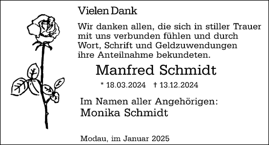 Traueranzeige von Manfred Schmidt von Darmstädter Echo