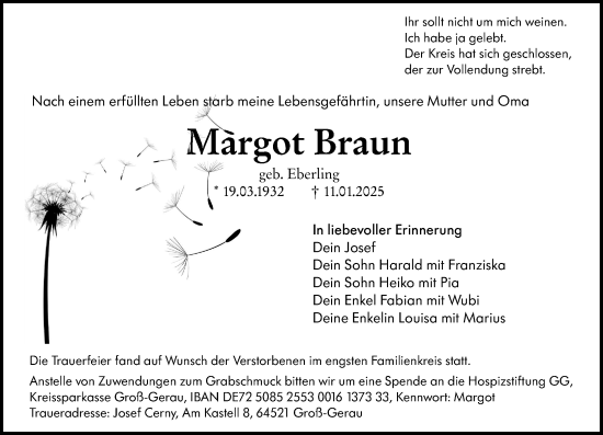 Traueranzeige von Margot Braun von Groß-Gerauer Echo