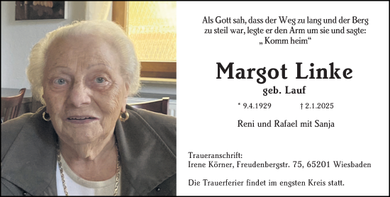 Traueranzeige von Margot Linke von Wiesbadener Kurier