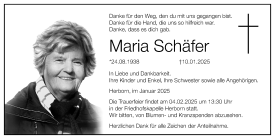 Traueranzeige von Maria Schäfer von Dill Block