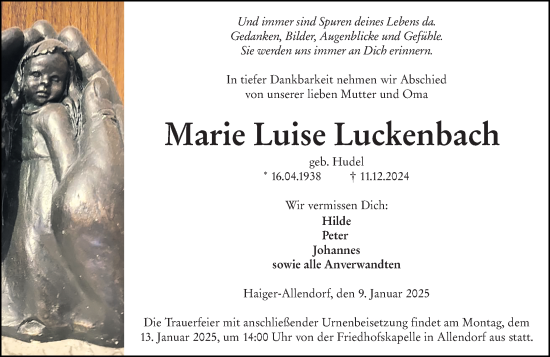 Traueranzeige von Marie Luise Luckenbach von Dill Block