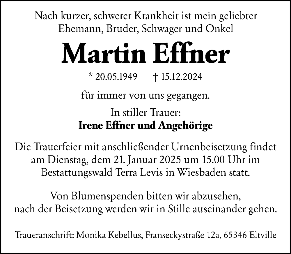  Traueranzeige für Martin Effner vom 11.01.2025 aus Wiesbadener Kurier