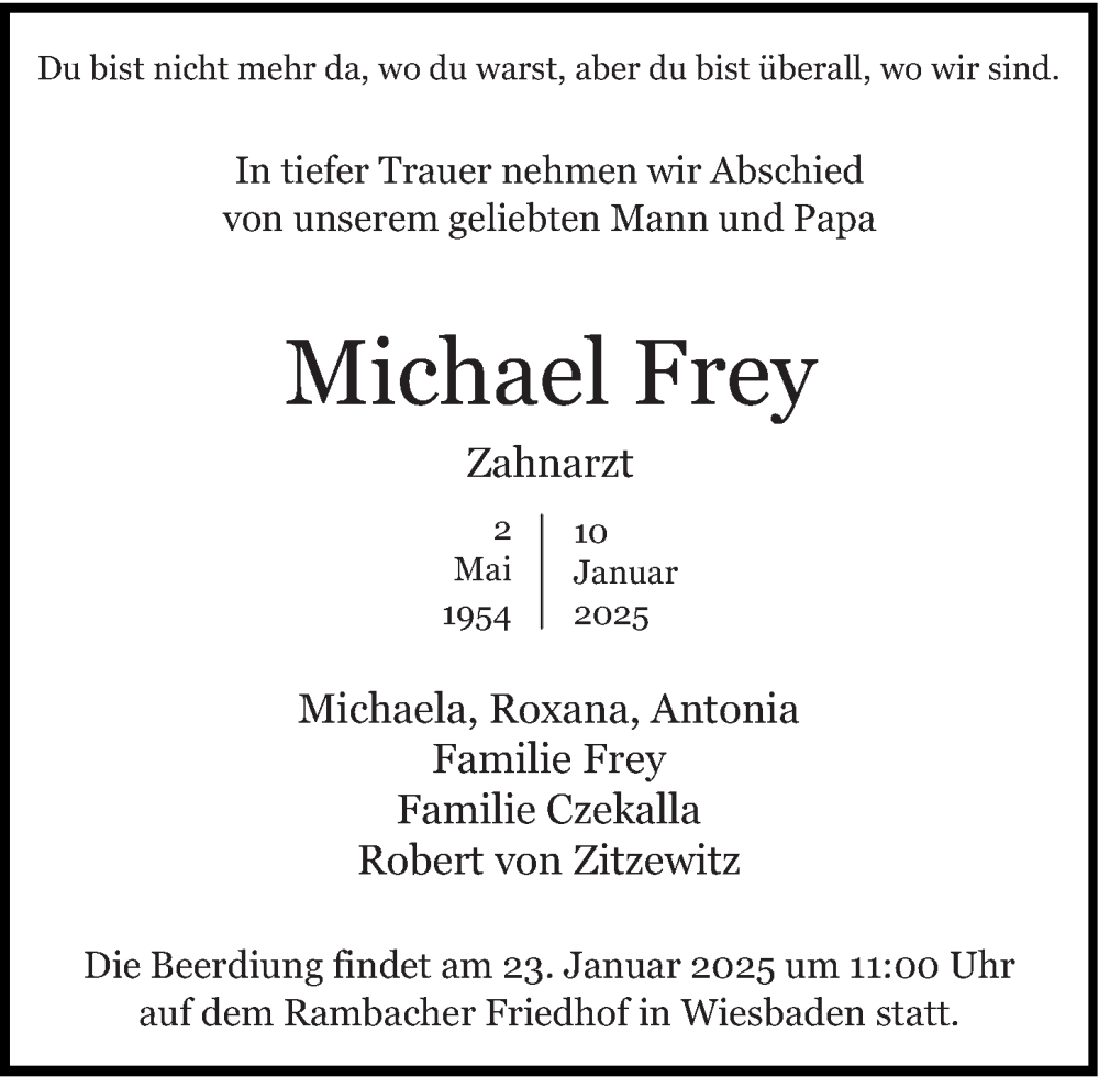  Traueranzeige für Michael Frey vom 18.01.2025 aus Wiesbadener Kurier