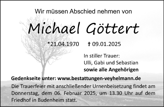 Traueranzeige von Michael Göttert von Wiesbadener Kurier