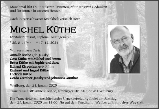 Traueranzeige von Michel Küthe von Weilburger Tageblatt