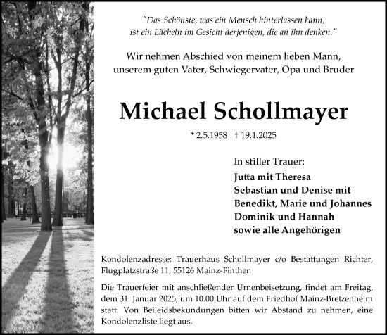 Traueranzeige von Michael Schollmayer von Allgemeine Zeitung Mainz