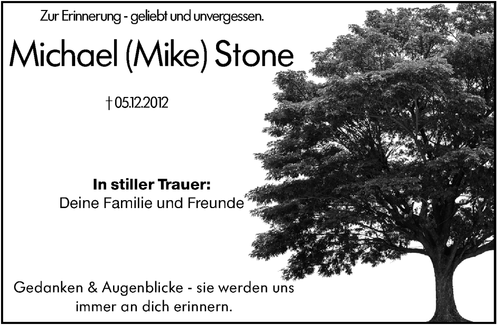  Traueranzeige für Michael Stone vom 02.01.2025 aus Starkenburger Echo