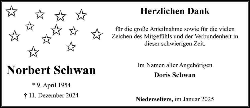  Traueranzeige für Norbert Schwan vom 23.01.2025 aus Camberger Anzeiger