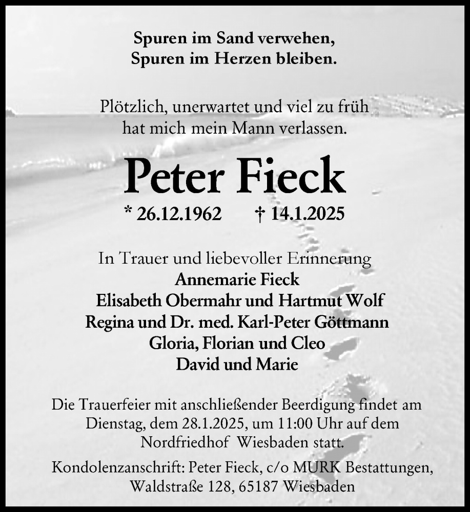  Traueranzeige für Peter Fieck vom 25.01.2025 aus Wiesbadener Kurier