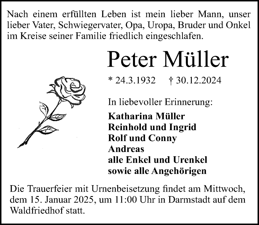  Traueranzeige für Peter Müller vom 11.01.2025 aus Darmstädter Echo