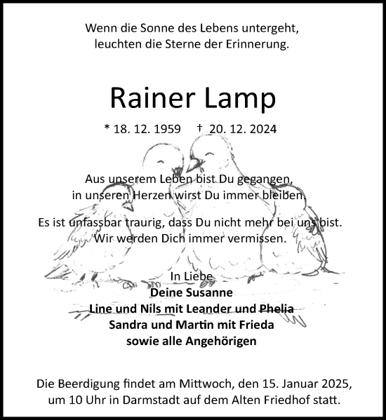 Traueranzeige von Rainer Lamp von Darmstädter Echo