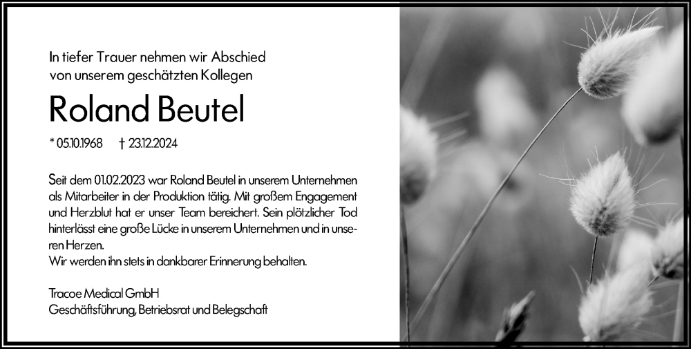  Traueranzeige für Roland Beutel vom 11.01.2025 aus Allgemeine Zeitung Mainz