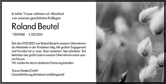 Traueranzeige von Roland Beutel von Allgemeine Zeitung Mainz
