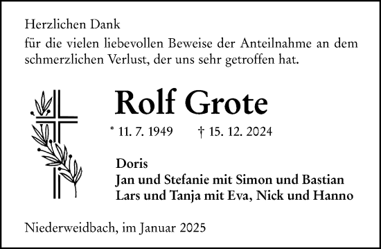 Traueranzeige von Rolf Grote von Wetzlarer Neue Zeitung