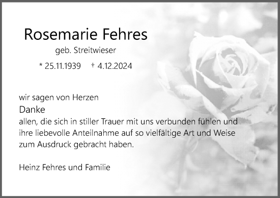 Traueranzeige von Rosemarie Fehres von Allgemeine Zeitung Rheinhessen-Nahe