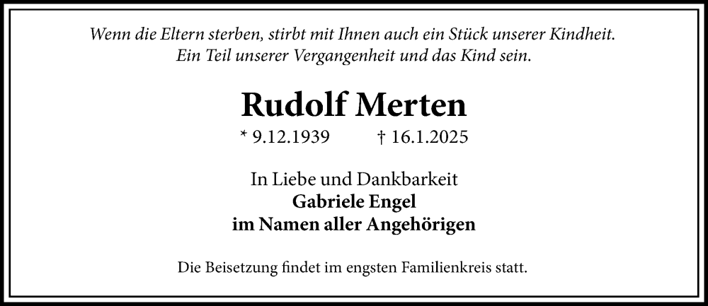  Traueranzeige für Rudolf Merten vom 25.01.2025 aus Wiesbadener Kurier