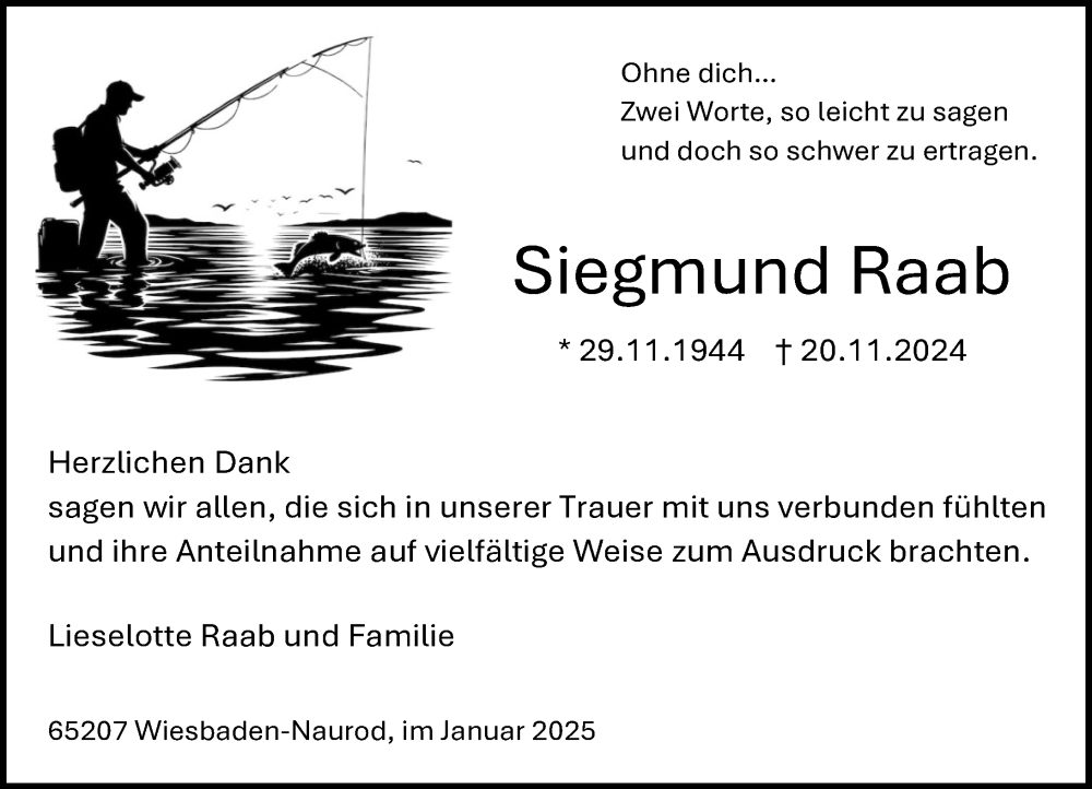  Traueranzeige für Siegmund Raab vom 04.01.2025 aus Wiesbadener Kurier