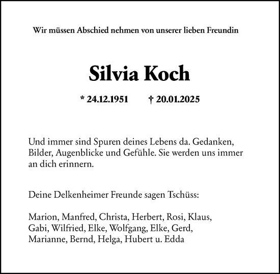Traueranzeige von Silvia Koch von Wiesbadener Kurier