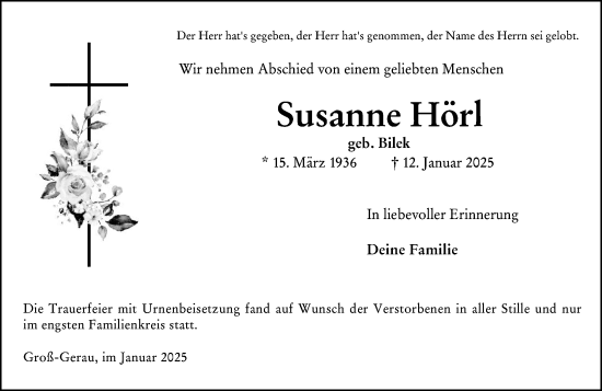 Traueranzeige von Susanne Hörl von Groß-Gerauer Echo