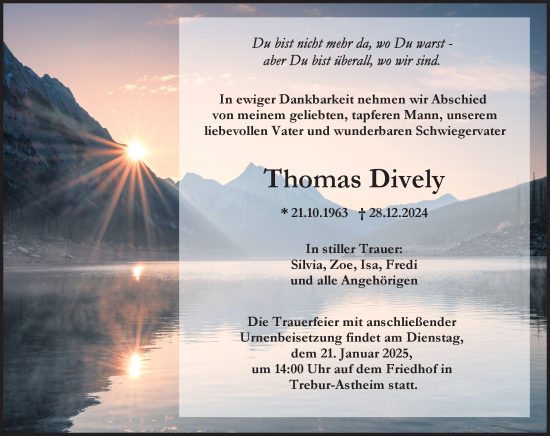 Traueranzeige von Thomas Dively von Rüsselsheimer Echo