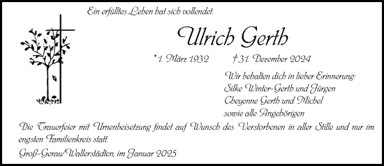 Traueranzeige von Ulrich Gerth von Groß-Gerauer Echo