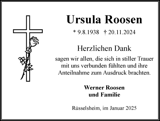 Traueranzeige von Ursula Roosen von Rüsselsheimer Echo