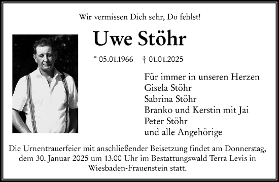Traueranzeige von Uwe Stöhr von Wiesbadener Kurier