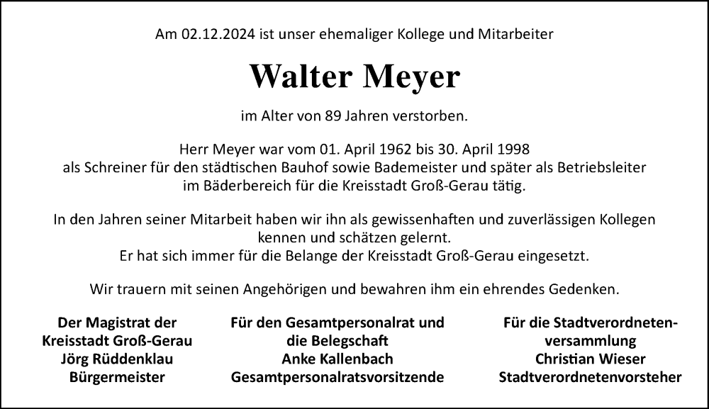  Traueranzeige für Walter Meyer vom 11.01.2025 aus Groß-Gerauer Echo