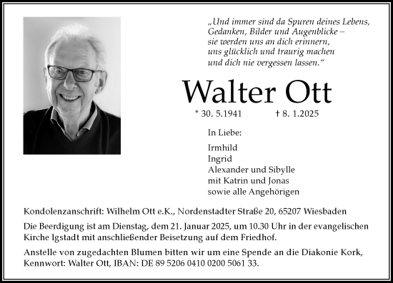 Traueranzeige von Walter Ott von Wiesbadener Kurier
