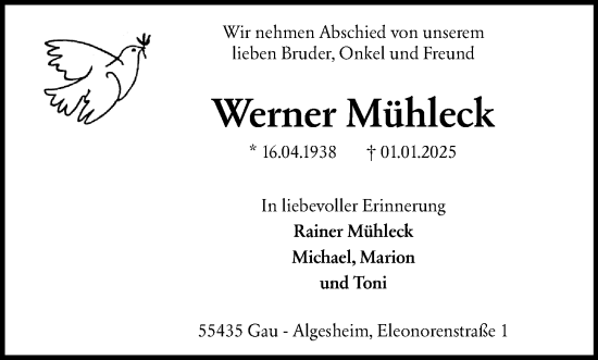 Traueranzeige von Werner Mühleck von Allgemeine Zeitung Mainz