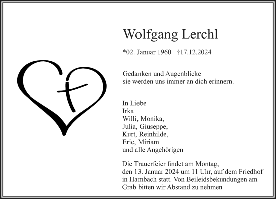 Traueranzeige von Wolfgang Lerchl von Starkenburger Echo
