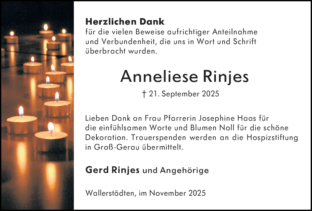  Traueranzeige für Anneliese Rinjes vom 01.11.2025 aus Groß-Gerauer Echo