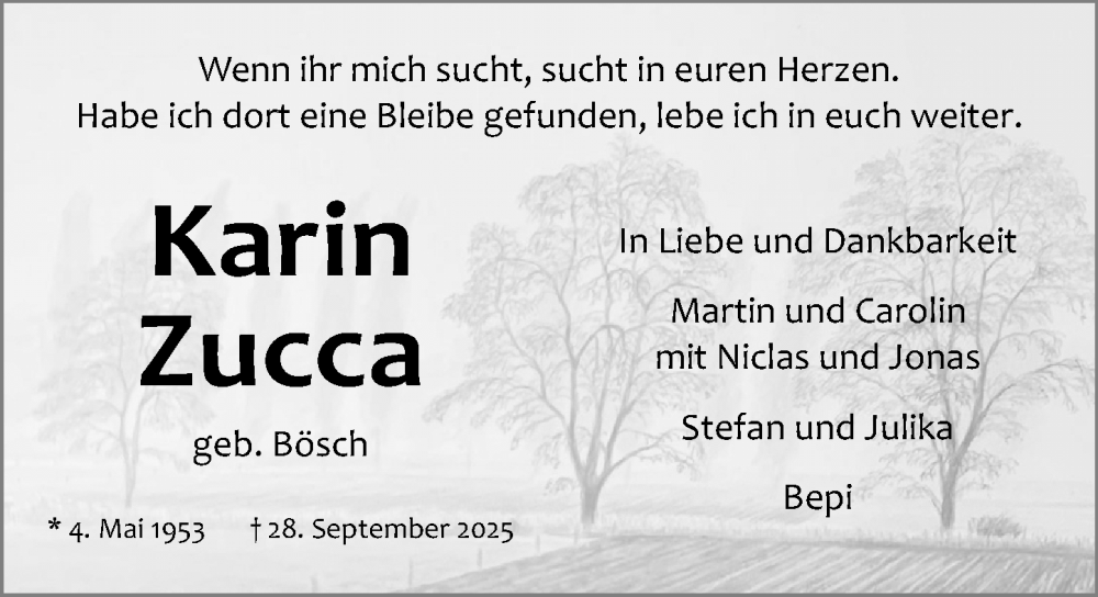  Traueranzeige für Karin Zucca vom 04.10.2025 aus Darmstädter Echo