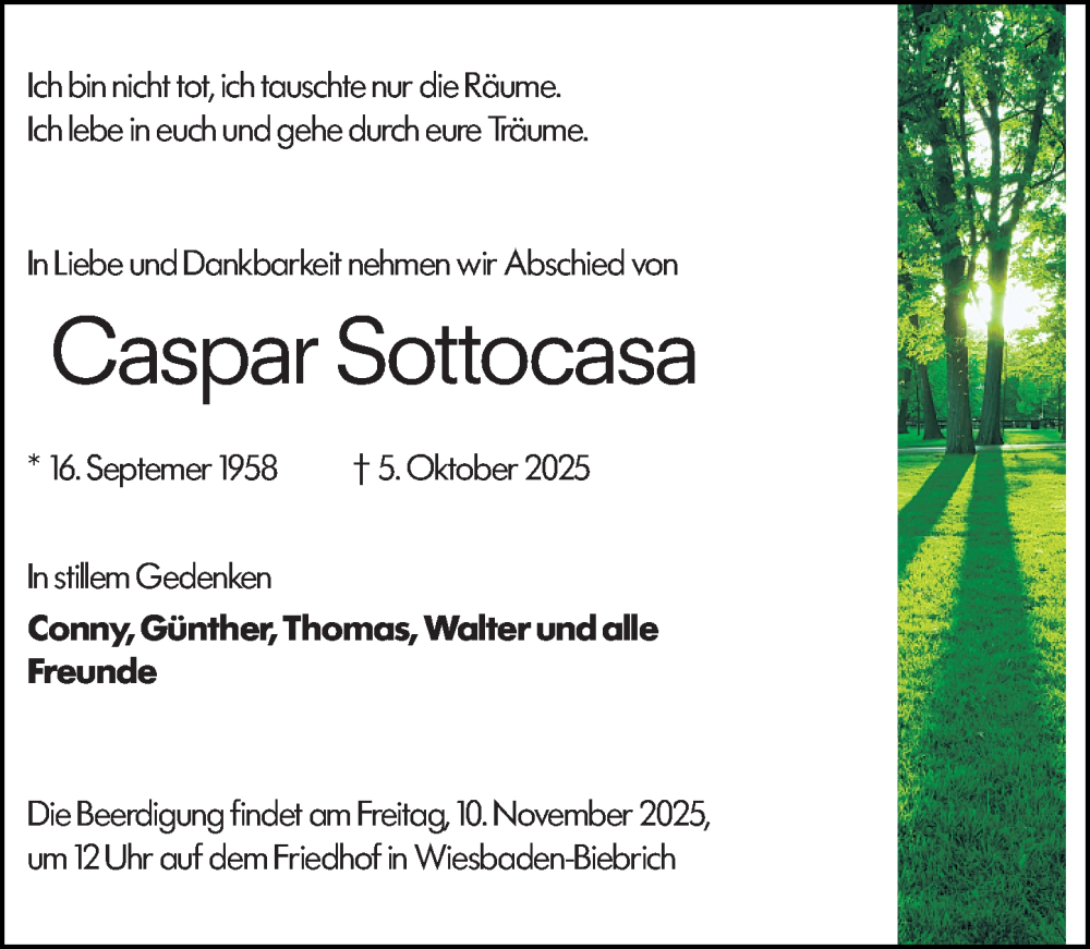  Traueranzeige für Caspar Sottocasa vom 25.10.2025 aus Wiesbadener Kurier