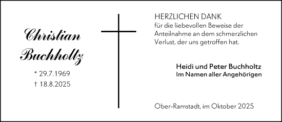 Traueranzeige von Christian Buchholtz von Darmstädter Echo
