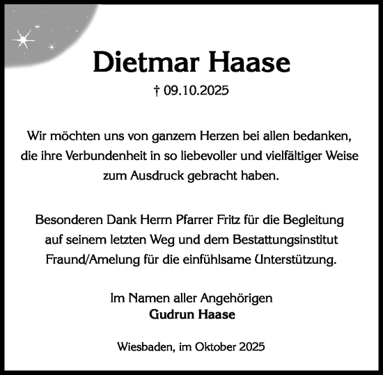 Traueranzeige von Dietmar Haase von Wiesbadener Kurier