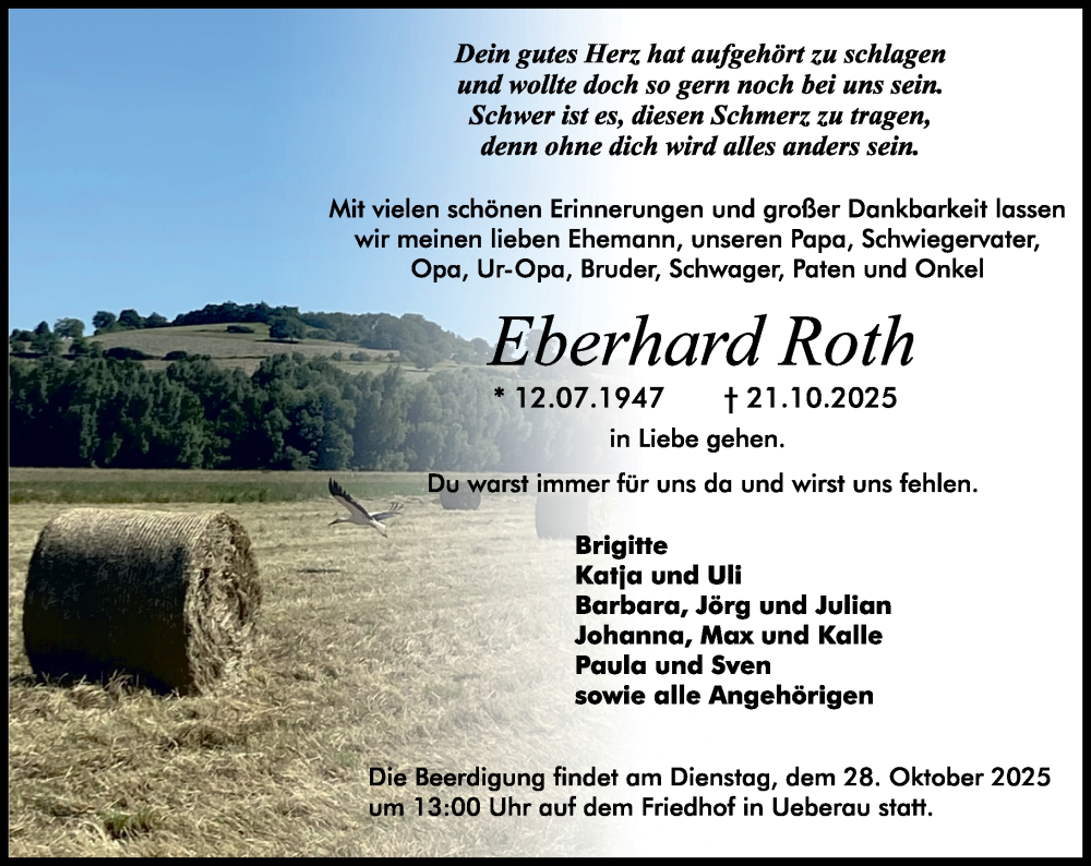  Traueranzeige für Eberhard Roth vom 25.10.2025 aus Darmstädter Echo